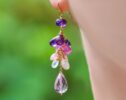 Amethyst, Rainbow Moonstone and Pink Sapphire Dangle Gemstone Earrings in Gold Filled