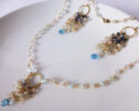 Aquamarine and Blue Topaz Tassel Cluster Set of Earrings and Necklace