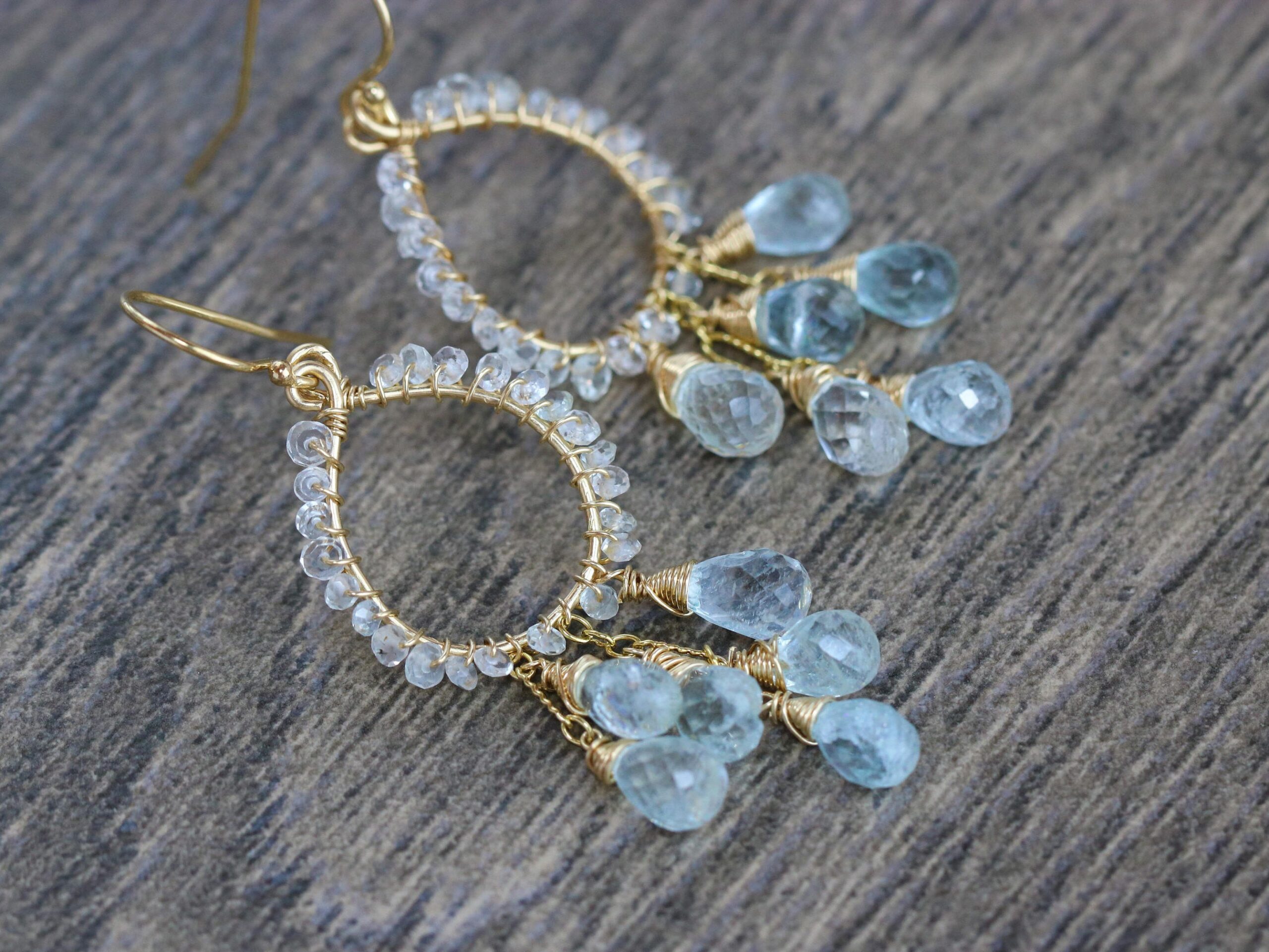 Aquamarine Small Chandelier Earrings, Wire Wrapped Gemstone Earrings