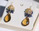 Beer Quartz with Aquamarine and Kyanite Cluster Earrings in Gold Filled