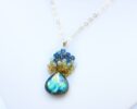 Blue Green Yellow Flashy Labradorite with Cluster of Kyanites, Peridot, Citrine and Topaz