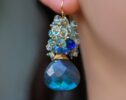 Blue Labradorite Cluster Earrings with Blue Aquamarine