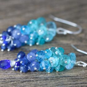 The Blue Tulip Earrings – Blue Topaz, Apatite, Kyanite and Sapphires Gemstone Cluster Earrings