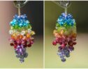 Colorful Rainbow Cluster Earrings, Gemstone Silver Statement Earrings