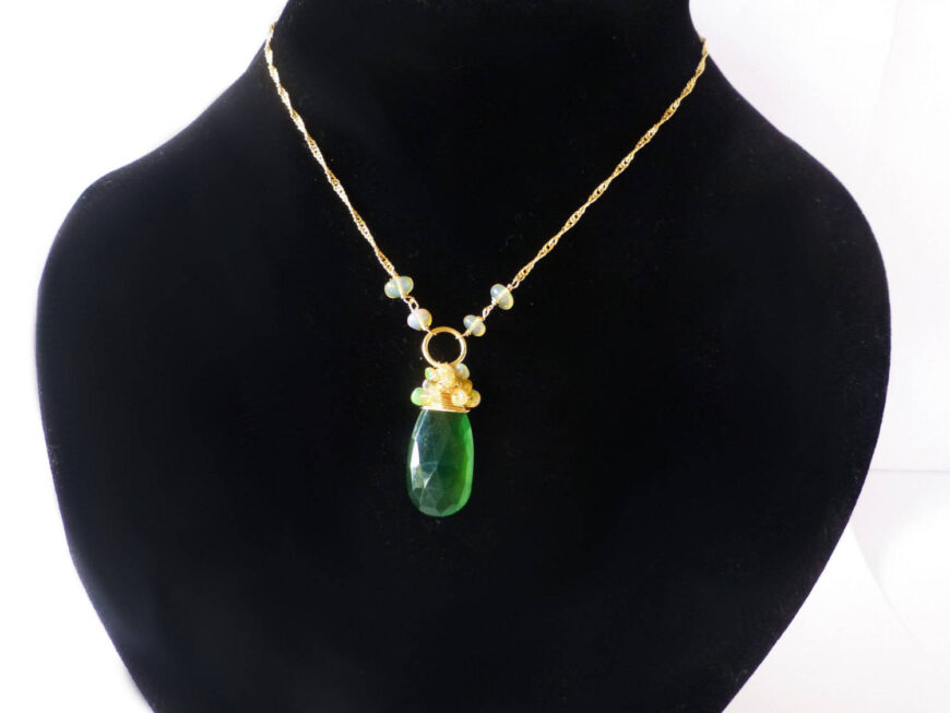 Emerald Green Necklace Gold Filled Necklace with Ethiopian Opal