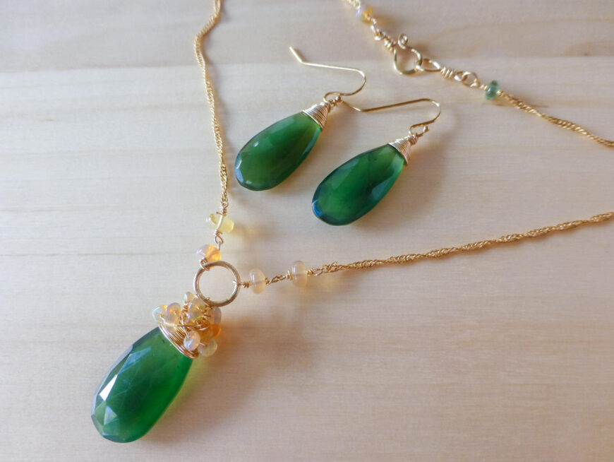 Emerald Green Necklace Gold Filled Necklace with Ethiopian Opal