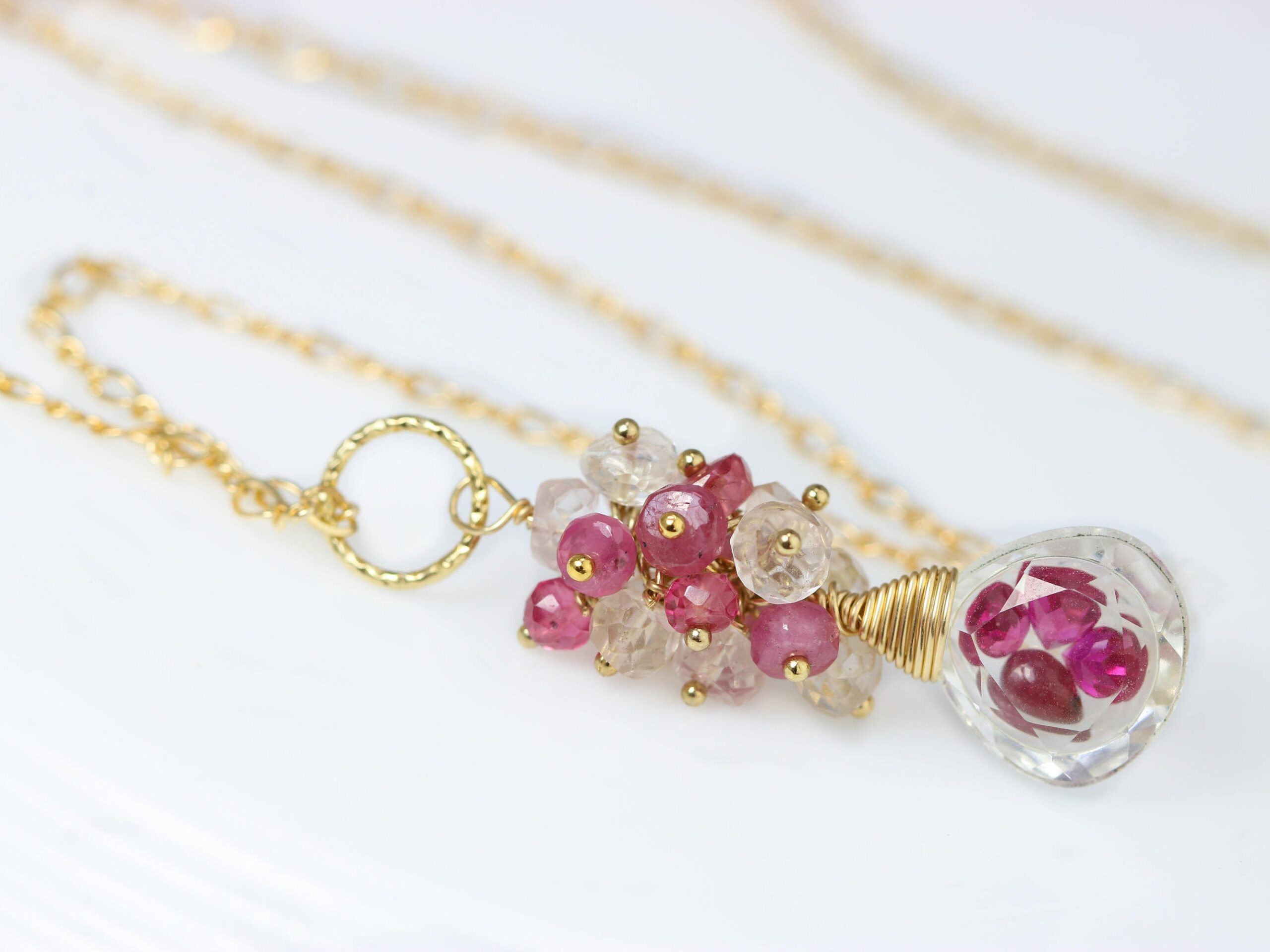 Floating Pink Gemstone Pendant Necklace in Gold Filled, One of a Kind