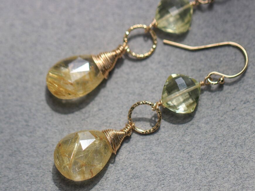 Golden Rutilated Quartz Earrings with Lemon Quartz in Gold Filled