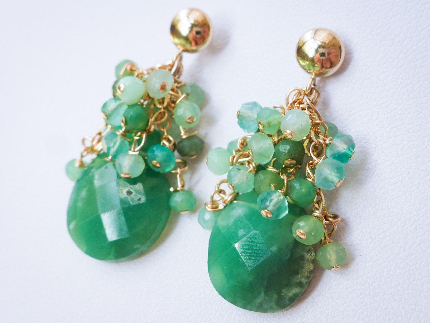 Green Chrysoprase Cluster Earrings in Gold Filled