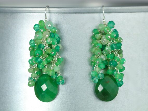 Green Chrysoprase Cluster Earrings in Silver