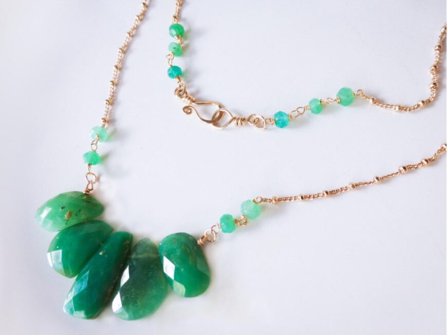 Green Chrysoprase Necklace Bar in Gold Filled