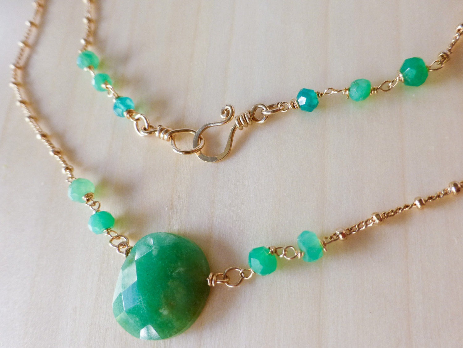 Green Chrysoprase Original Necklace in Gold Filled