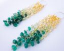 Green Onyx Green Yellow Tassel Earrings Wire Wrapped in Gold Filled