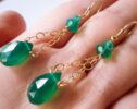 Green Onyx Small Dangle Earrings in Gold Filled