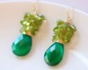 Green Onyx with Olive Green Peridot Gemstone Cluster Earrings in Gold Filled