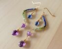 Green Tourmaline with Kyanite and Amethyst Dangle Earrings