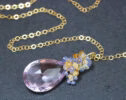 Huge Natural Pink Amethyst Pendant with Tanzanite, Topaz and Citrine in Gold Filled