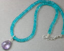 Huge Pink Amethyst and Aqua Blue Apatite Statement Necklace in Silver