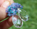 Huge Natural Rock Crystal Briolettes with Tanzanite and Apatite Silver Cluster Earrings