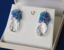Huge Natural Rock Crystal Briolettes with Tanzanite and Apatite Silver Cluster Earrings