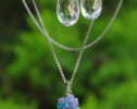Huge Natural Rock Crystal Briolettes with Tanzanite and Apatite Silver Necklace and Earrings