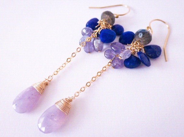 Lilac Lavender Blue Gemstone Jewelry Set in Gold Filled