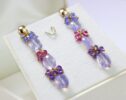 Lilac Scorolite Gemstone Earrings with Pink Tourmaline, Amethyst and Tanzanite, Dainty Dangle Earrings