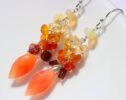 Mexican Fire Opal Dangle Earrings with Orange Carnelian Dew Drops