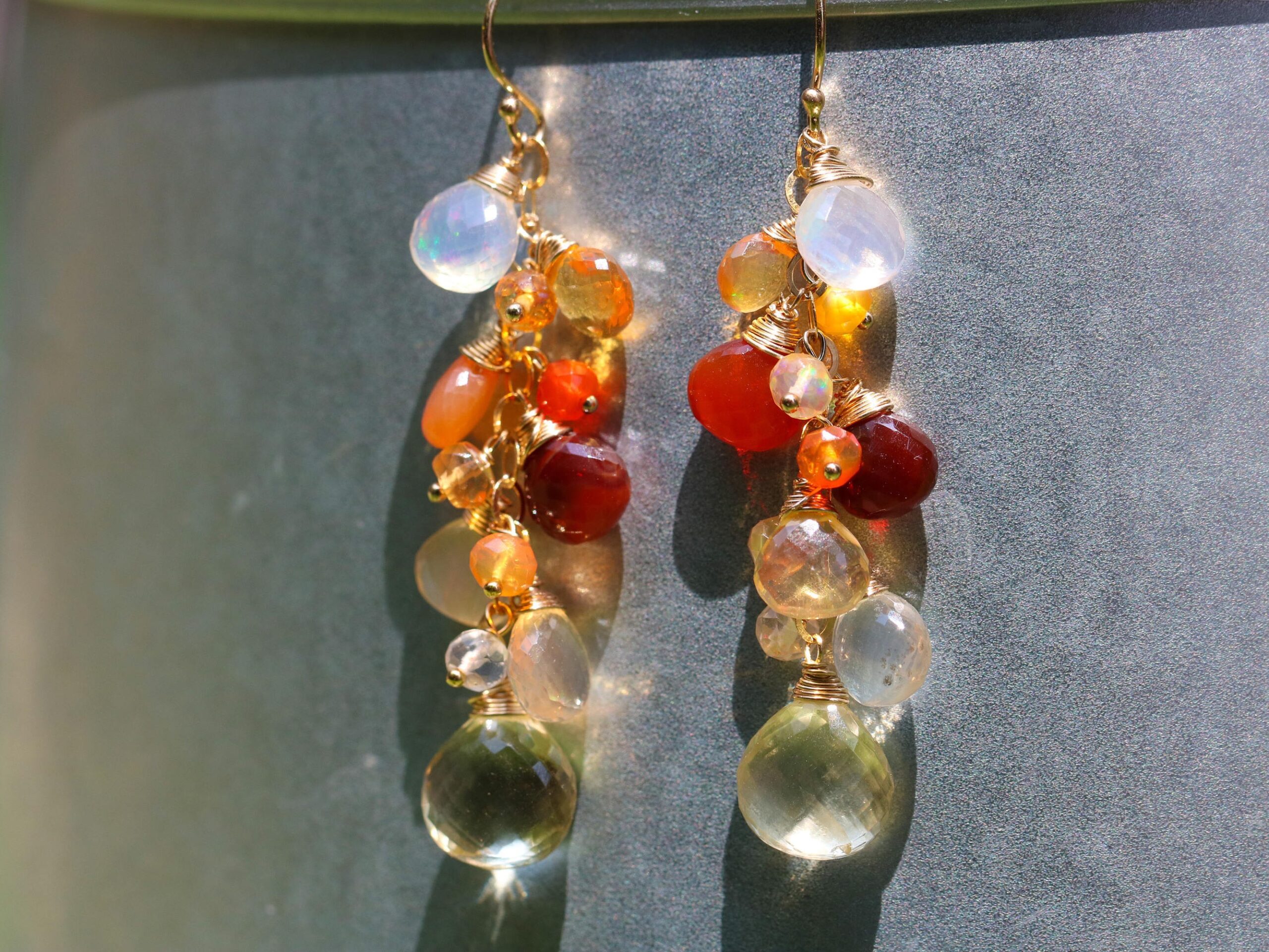 Mexican Fire Opal Dangle Gemstone Earrings, Statement Earrings