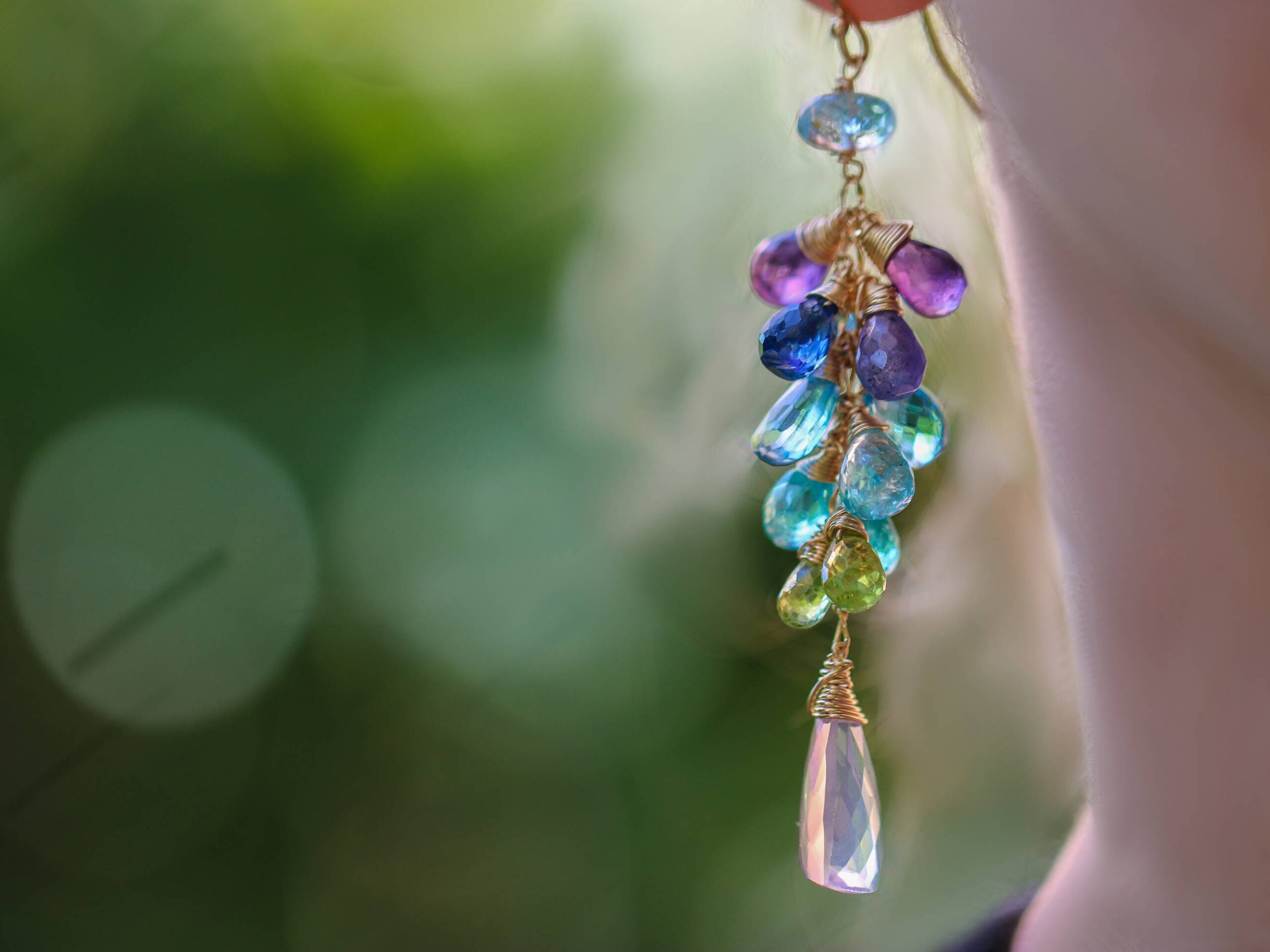 Mismatch Purple-Blue Ombre Colorful Gemstone Earrings