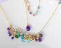 Multi Gemstone Bar Necklace Wire Wrapped in Gold Filled