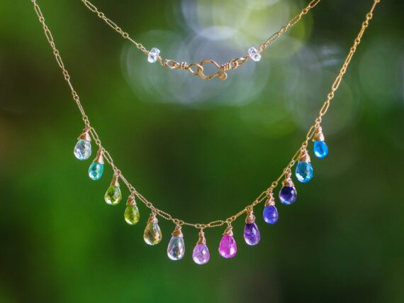 Multi Gemstone Colorful Rainbow Necklace in Gold Filled