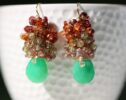Multi Sapphire and Green Chrysoprase Gemstone Cluster Earrings in Gold Filled