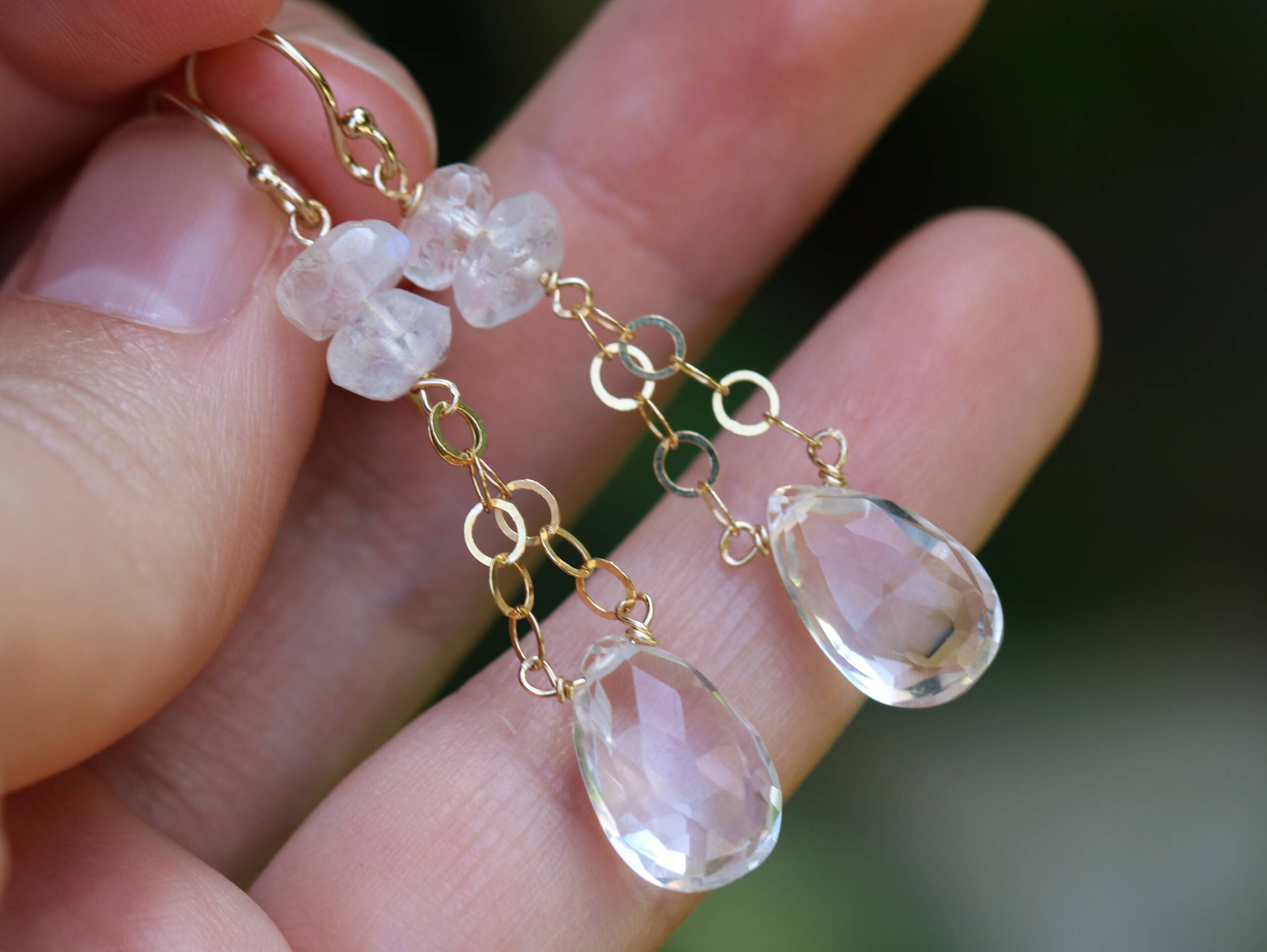 Natural Rock Crystal Quartz with Moonstone Small Simple Dangle Earrings
