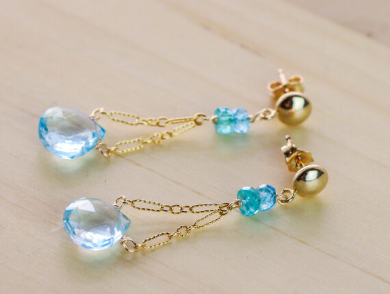 Natural Sky Blue Topaz Dangle Earrings in Gold Filled