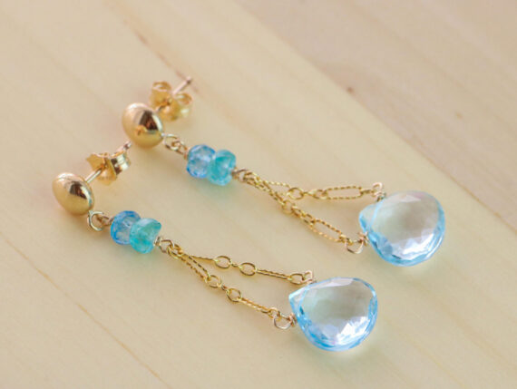 Natural Sky Blue Topaz Dangle Earrings in Gold Filled