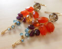 Orange Carnelian with Red Garnet and London Blue Topaz Dangle Earrings