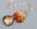 Orange Flashy Labradorite with Cluster of Mexican Fire Opals and Rubies