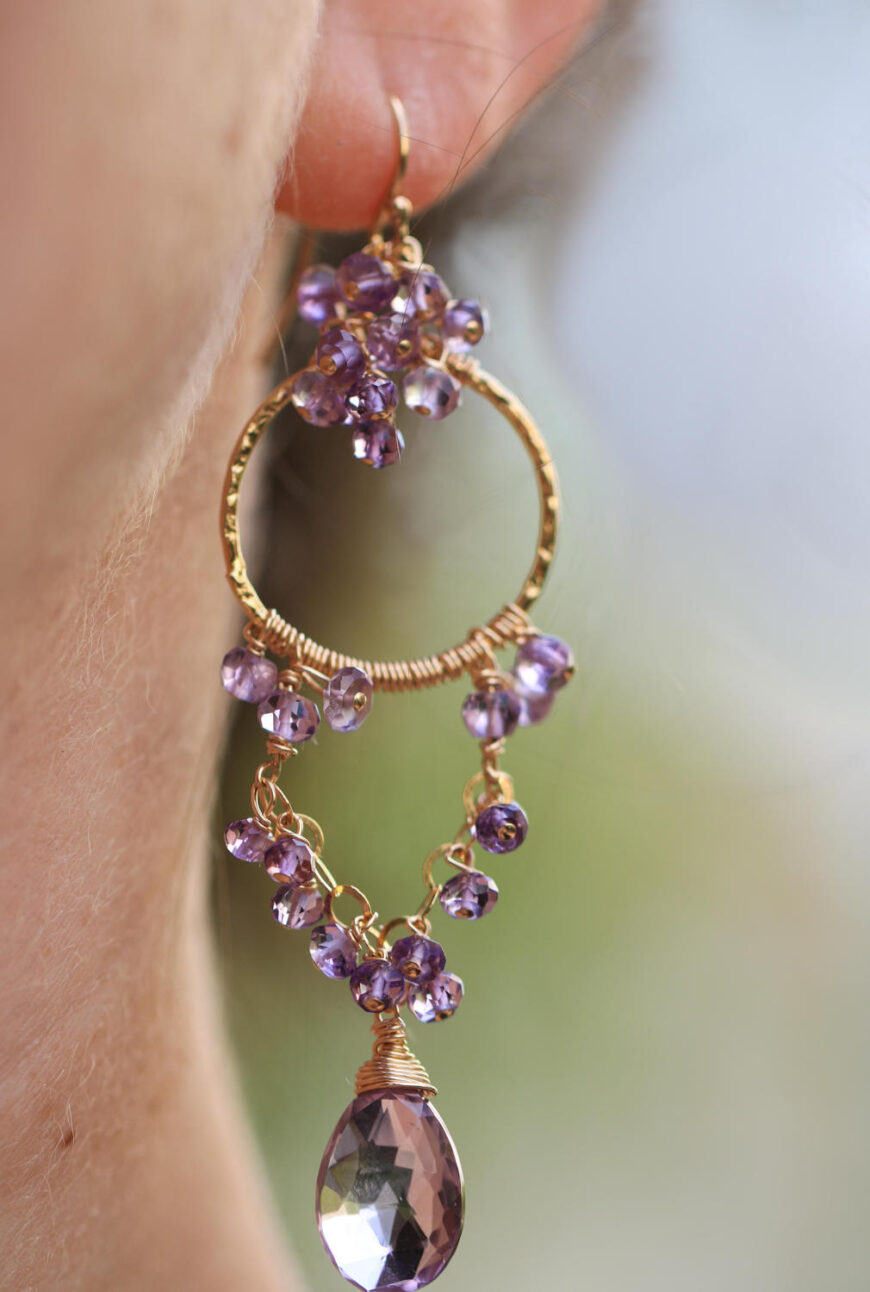 Pink Amethyst Chandelier Earrings in Gold Filled