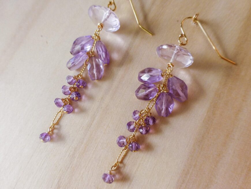Pink Amethyst Long Dangle Gemstone Earrings in Gold Filled