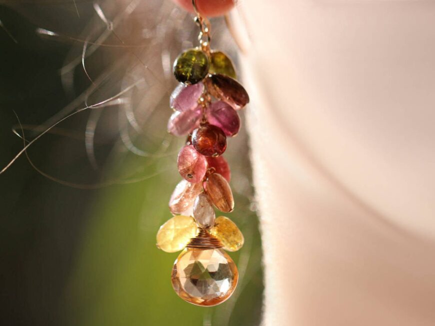 Pink and Green Tourmaline Dangle Earrings with Large Citrine Briolettes