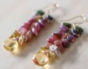 Pink and Green Tourmaline Dangle Earrings with Large Citrine Briolettes