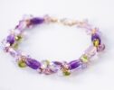 Pink and Purple Amethyst with Green Peridot Cluster Bracelet in Gold Filled