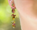 Pink, Peach, Green and Bi-color Tourmaline Dangle Post Earrings in Gold Filled, One of a Kind