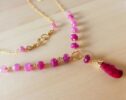 Pink Red Ruby with Pink Sapphire Necklace Wire Wrapped in Gold Filled Statement Necklace
