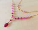 Pink Red Ruby with Pink Sapphire Necklace Wire Wrapped in Gold Filled Statement Necklace