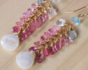 Pink Sapphire and Moonstone Dangle Statemenet Earrings