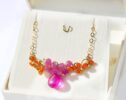 Pink Sapphire and Pink Jade Bar Necklace with Orange Carnelian, Colorful Gemstone Necklace