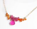 Pink Sapphire and Pink Jade Bar Necklace with Orange Carnelian, Colorful Gemstone Necklace