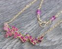 Pink Tourmaline Gemstone Bar Necklace Wire Wrapped in Gold Filled